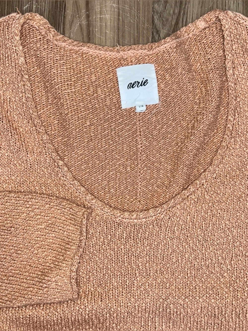 Aerie Womens L Camel Long Sleeve Scoop Neck Oversized Pullover Knit Sweater